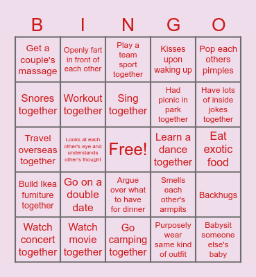 Relationship Status Bingo Card