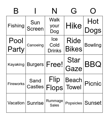 Summer Fun Bingo Card