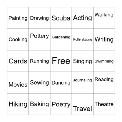 Leisure Bingo Card