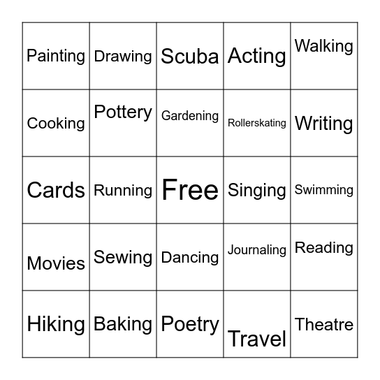 Leisure Bingo Card