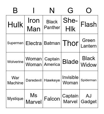 Superhero Bingo Card