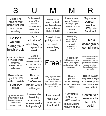 CPC SUMMER H&W BINGO Card