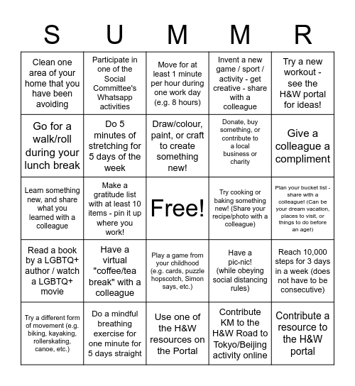 CPC SUMMER H&W BINGO Card