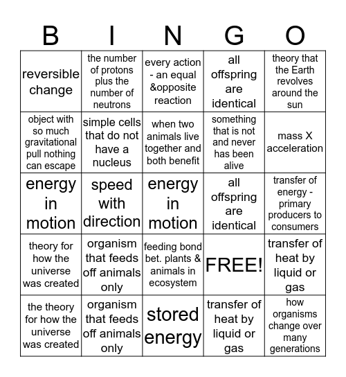 Science OGT Review Bingo Card