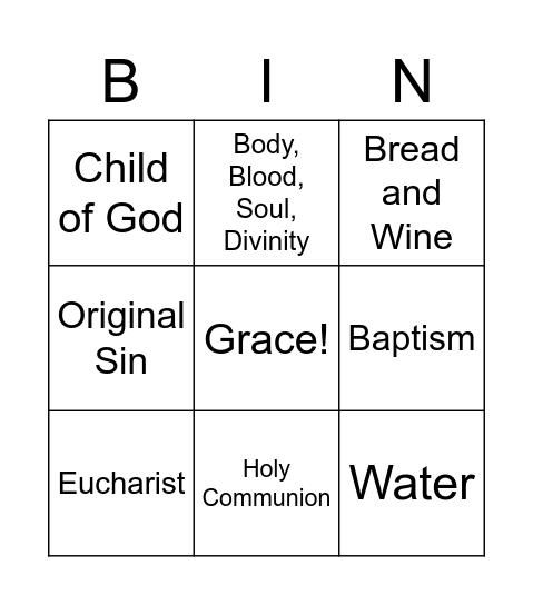 Sacrament Review Bingo Card