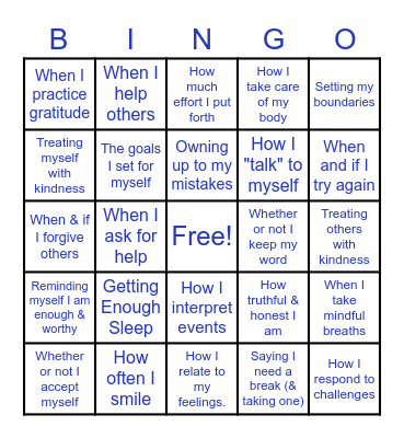 Things I Can Control Bingo Card