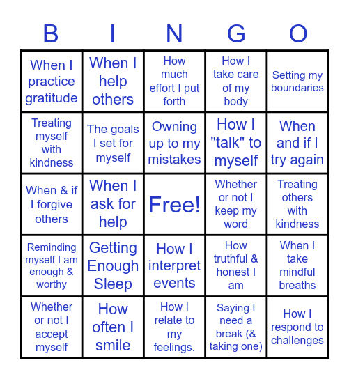 Things I Can Control Bingo Card