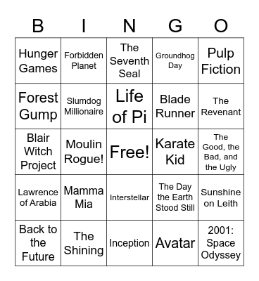 Home Team Movie Bingo Card