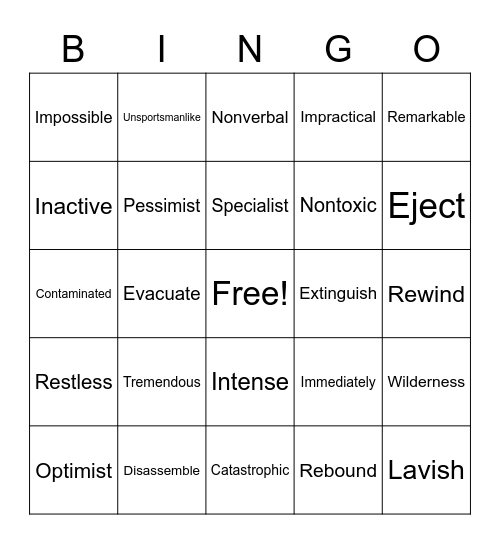 4th grade vocabulary Bingo Card