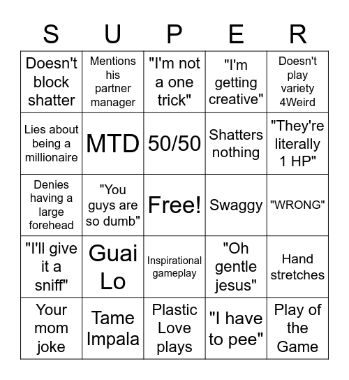 supertf stream Bingo Card