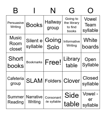 5th Group with Mrs. Lawrence Bingo Card