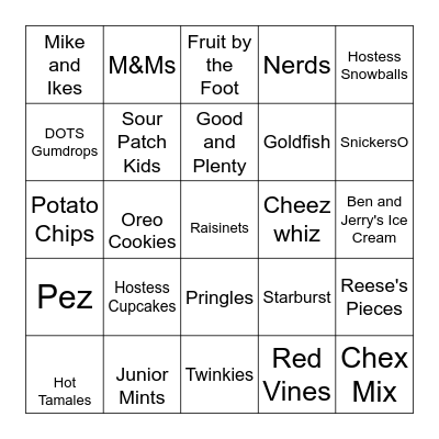 Junk Food (AKA Total Nourishment!) Bingo Card