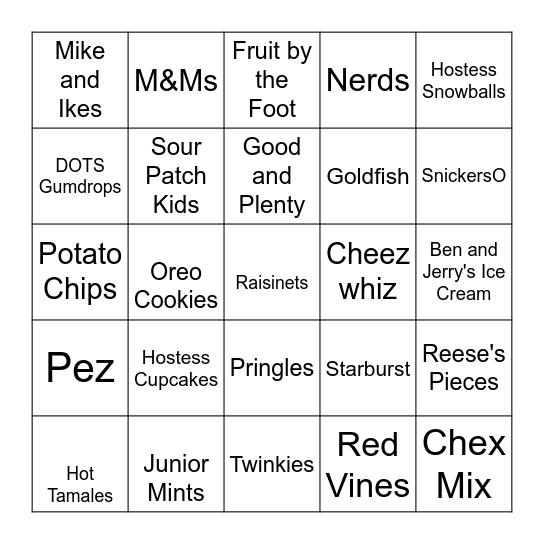 Junk Food (AKA Total Nourishment!) Bingo Card