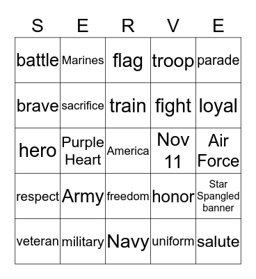 Freedom Is Not Free Bingo Card