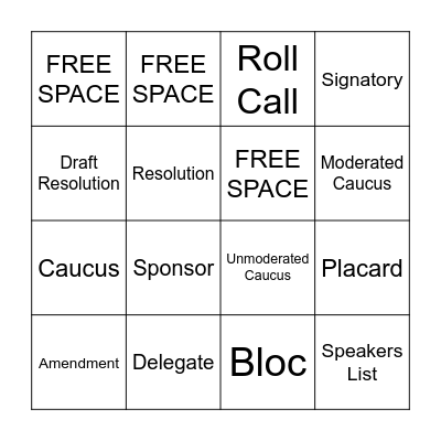 Model UN Vocabulary Bingo Card