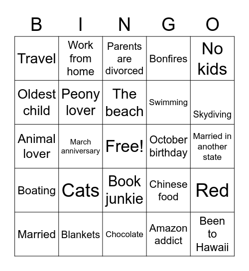 Sara’s Bingo Card