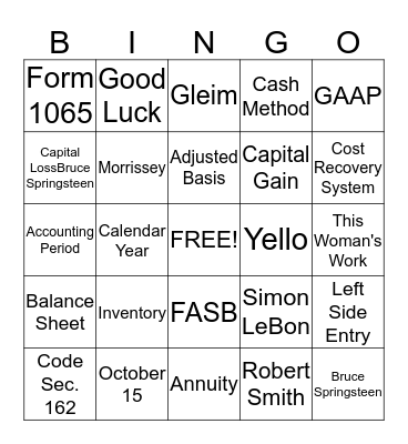 Tax Bingo Card