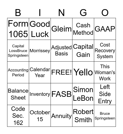 Tax Bingo Card