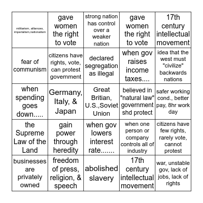 Social Studies OGT Bingo Card