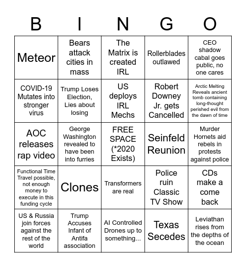 Apocalypse Bingo Card