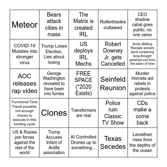 Apocalypse Bingo Card