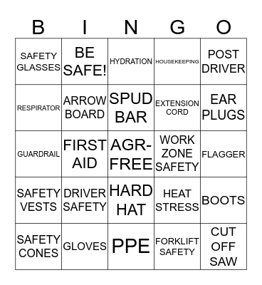 SAFETY Bingo Card