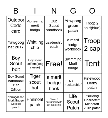 Scout Bingo Card