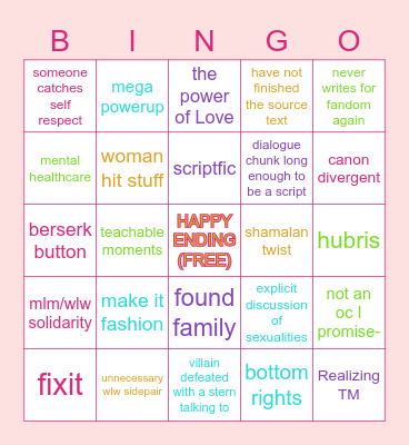 Roseus Fic Bingo Card