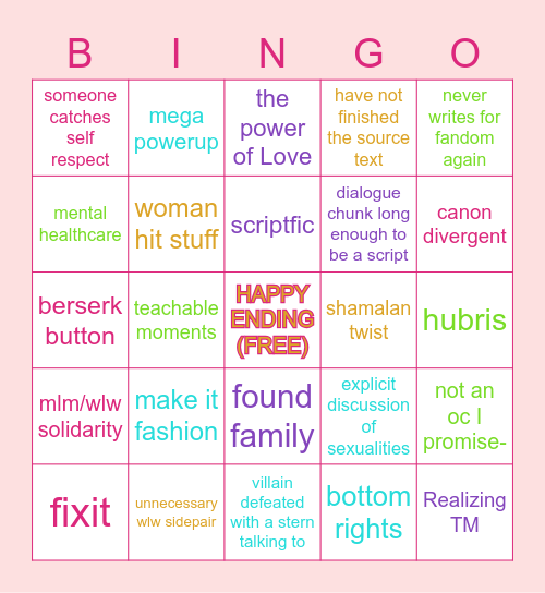 Roseus Fic Bingo Card