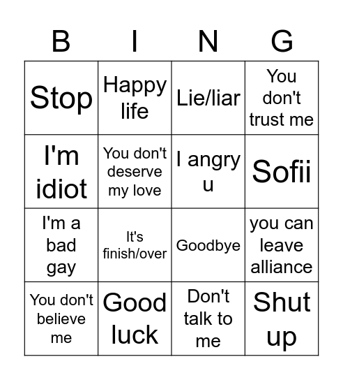 Debil bingo Card