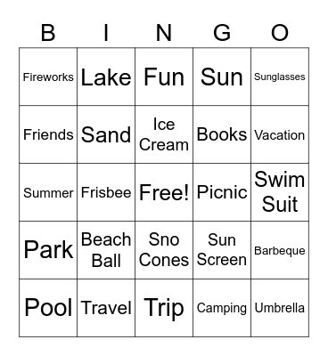 Summer Kick-Back Bingo Card