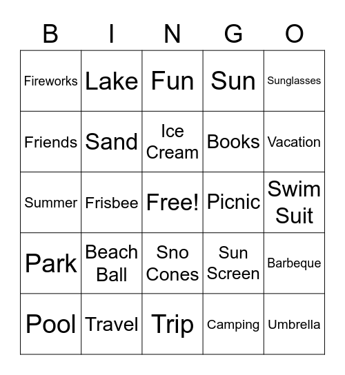 Summer Kick-Back Bingo Card