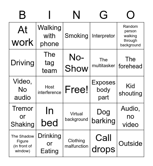 Video Visit Bingo Card