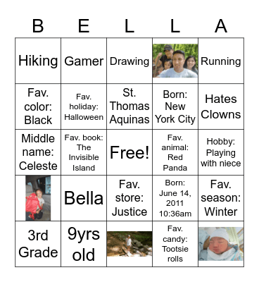 BELLA BINGO - 9th birthday Bingo Card