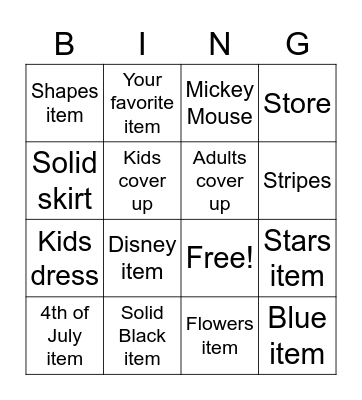 Album Sale Bingo Card