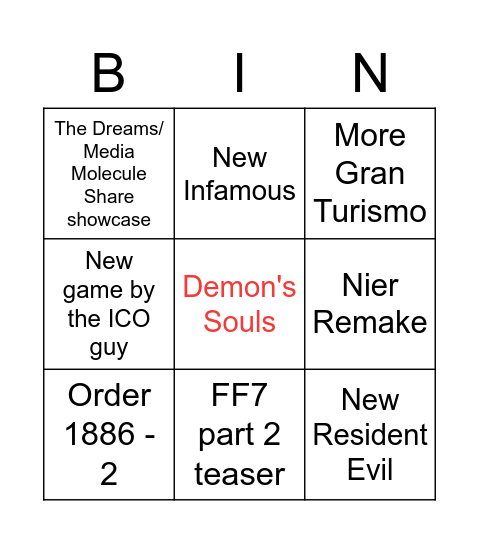 Untitled BiPS5ngo Bingo Card