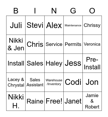 1 Stop BINGO Card