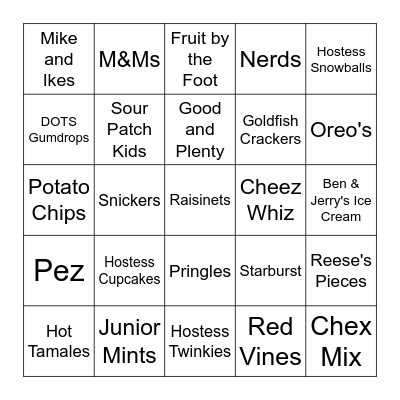 Junk Food Bingo Card