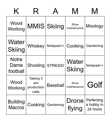 Kramm's Kellogg Send-Off Bingo Card