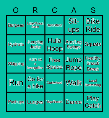Junior Workout Bingo Card