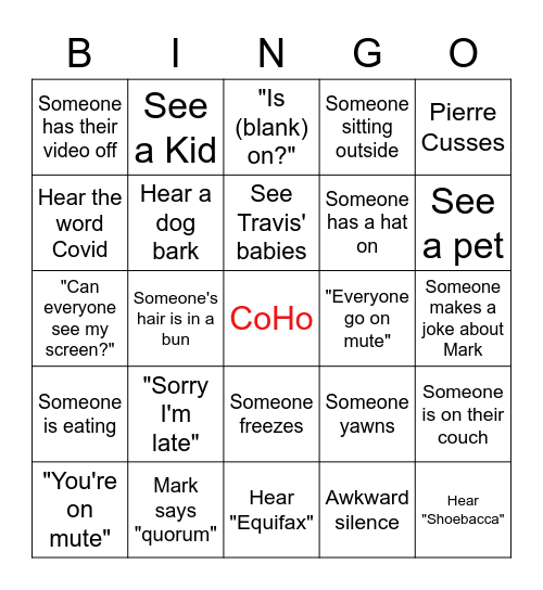 Zoom Bingo - CoHo Style Bingo Card