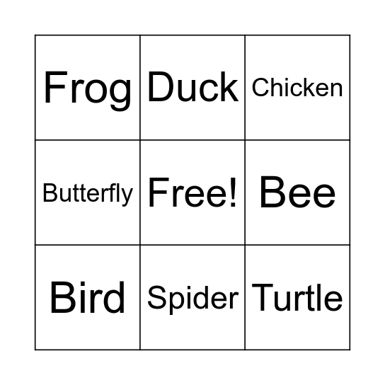 Oviparous Animal Bingo Card