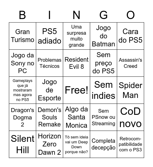 Evento da Sony Bingo Card