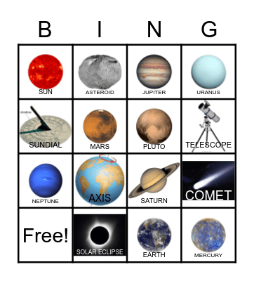 SOLAR SYSTEM BINGO Card