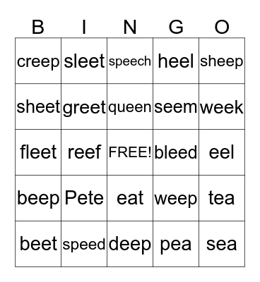 ee/ea/e-e BINGO Card