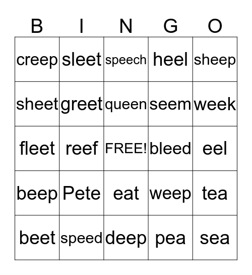 ee/ea/e-e BINGO Card