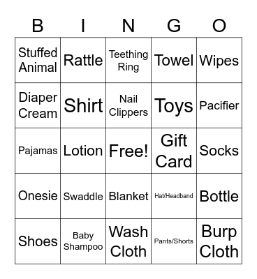 Baby Bingo Card