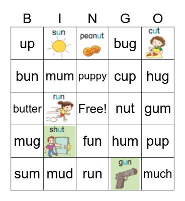 Phonics u Bingo Card