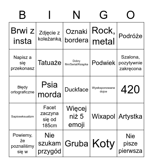 szevc tinder Bingo Card