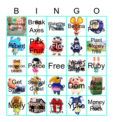 Animal Crossing To-Do List Bingo Card